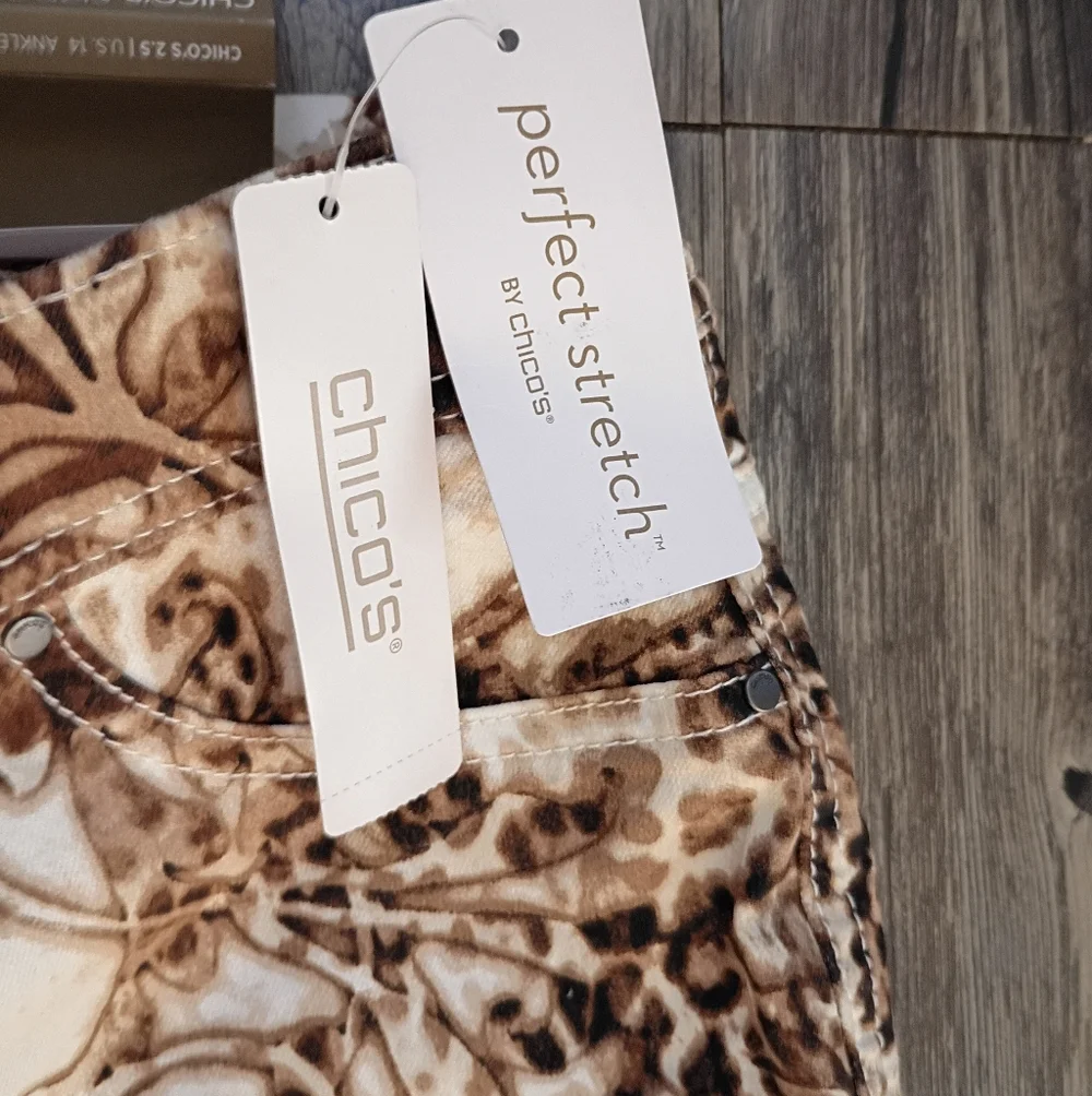 Chicos Leopard Print Design Stretch Denim Pants - Picture 2 of 5